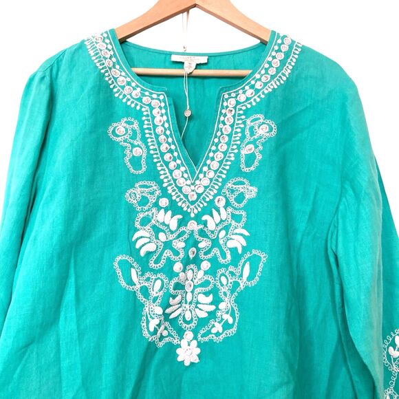 Charter Club Tunic Top Womens XL 100% Linen Embellished Vaca Lagenlook NWOT - Picture 5 of 13